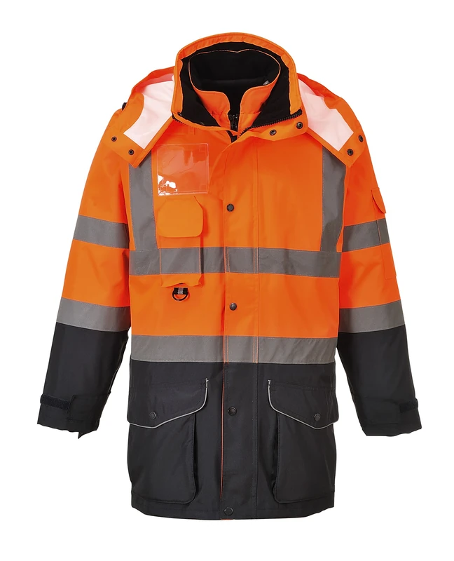 Portwest Hi-Vis 7-in-1 Contrast Traffic Jacket, Size: M, Colour: Orange/Navy, S426ONRM