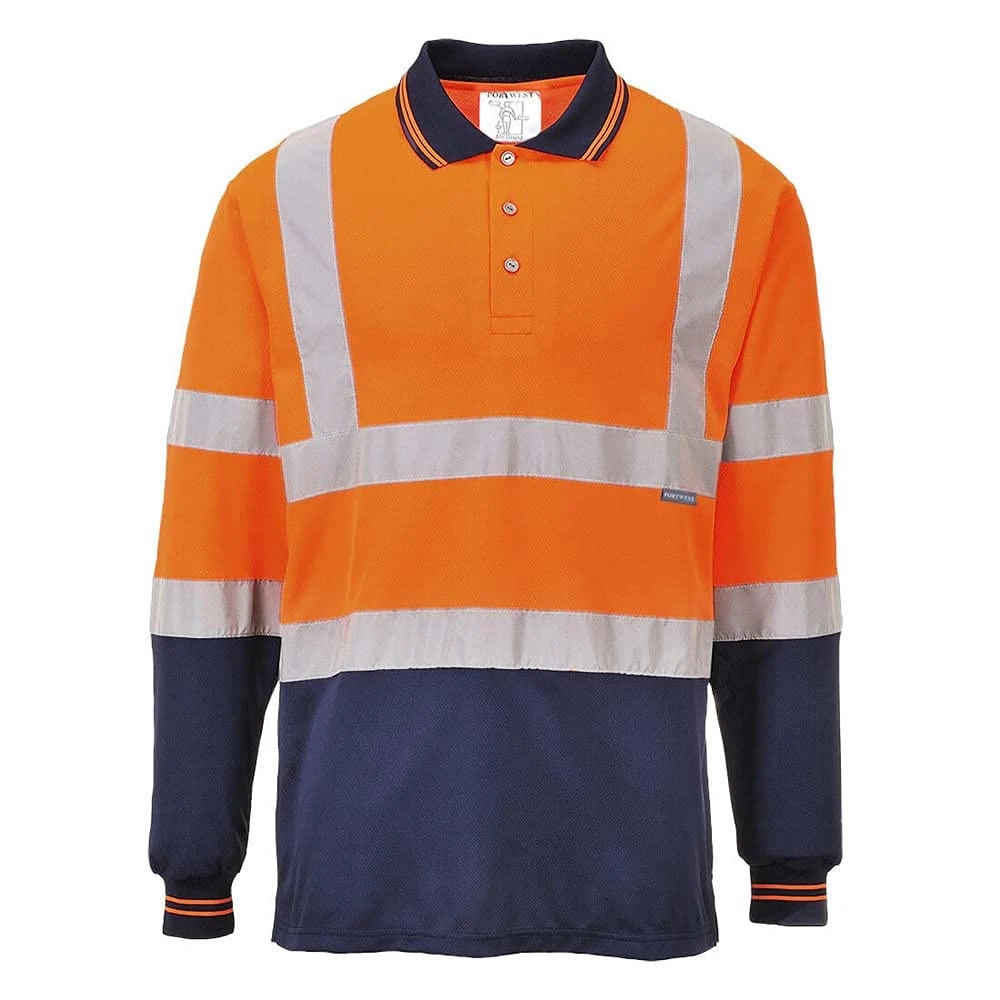 Portwest Two-Tone Long Sleeved Polo, Size: S, Colour: Orange/Navy, S279ONRS