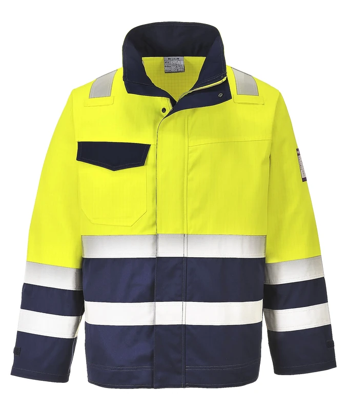Portwest Hi-Vis Modaflame Jacket, Color: Yellow/Navy, Size: S, MV25YNRS