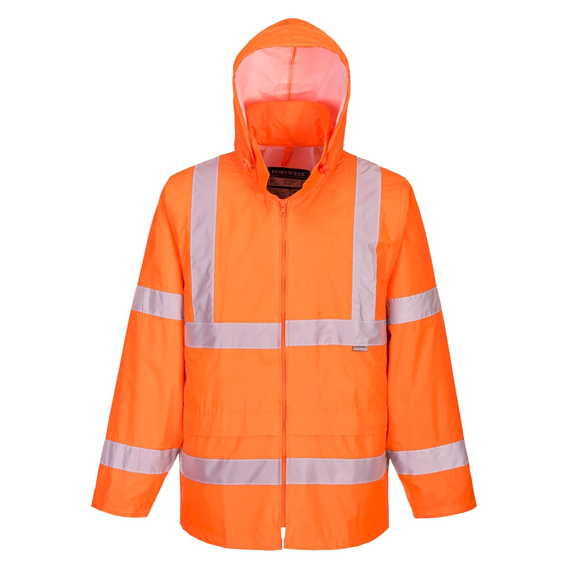 Portwest H440 Men's Waterproof Hi Vis Rain Jacket - Reflective Lightweight Safety Workwear with Pockets and Hood Orange, X-Small