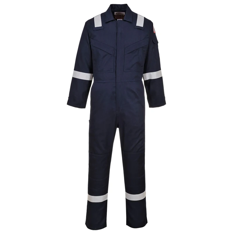 Portwest FR21 Men's Bizflame FR Lightweight Fireproof Coverall Flame Resistant Overall Anti-Static Welding Safety Boiler Suit 100% Cotton Reflective Knee Pad Pockets, Navy, 4XL
