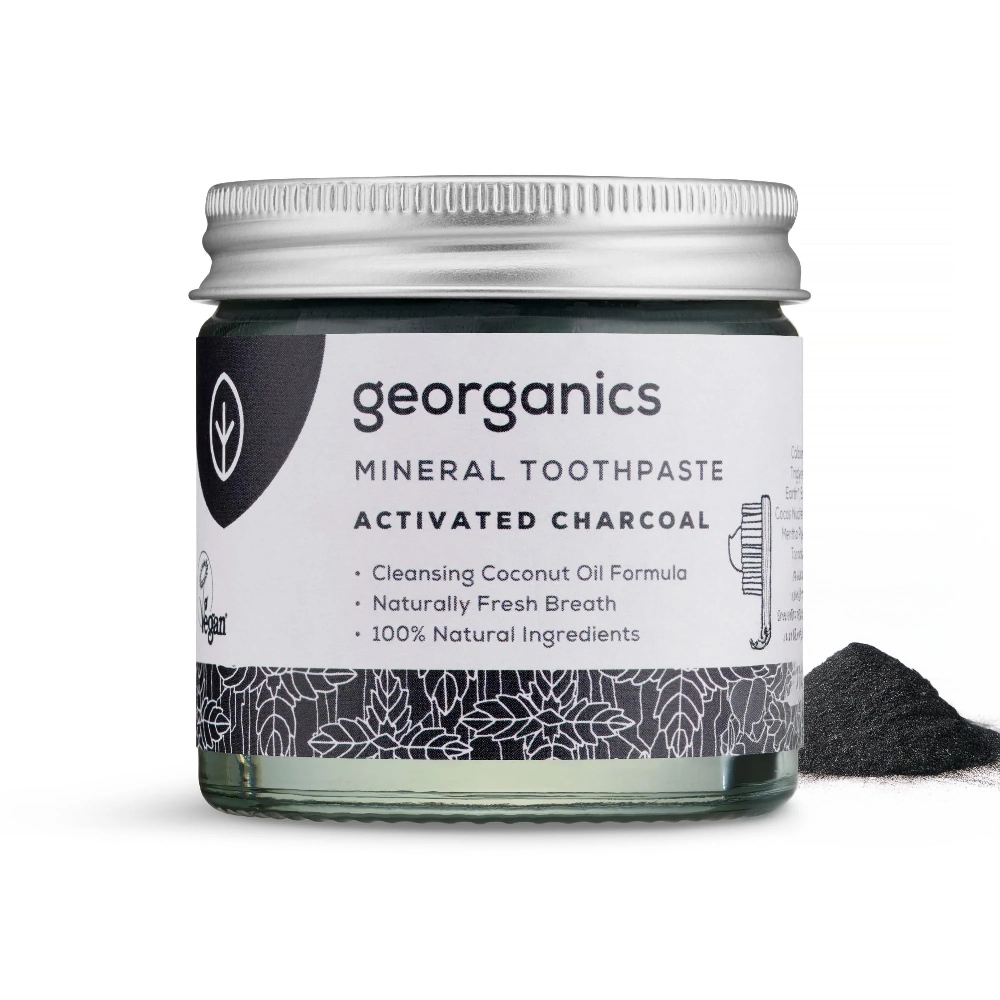 Georganics Mineral Toothpaste - 120ml - Charcoal - 100% natural, Fluoride free, SLS free & Glycerine Free - with Coconut Oil to support gum health - Certified Cosmos Natural, Vegan and Cruelty-Free