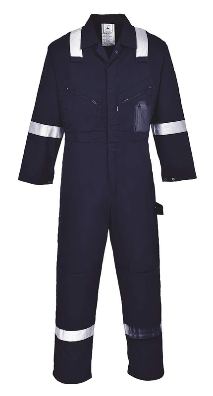 Portwest C814 Iona Lightweight Reflective Cotton Coverall with Pockets - Safety Boiler Suit Workwear Overalls, Navy, S