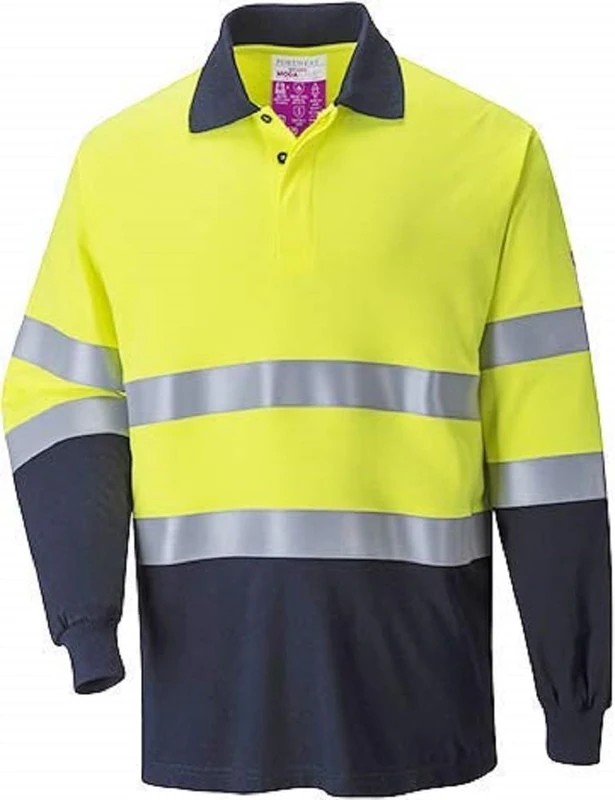 Portwest Flame Resistant Anti-Static Two Tone Polo Shirt, Size: XXXL, Colour: Yellow/Navy, FR74YNRXXXL
