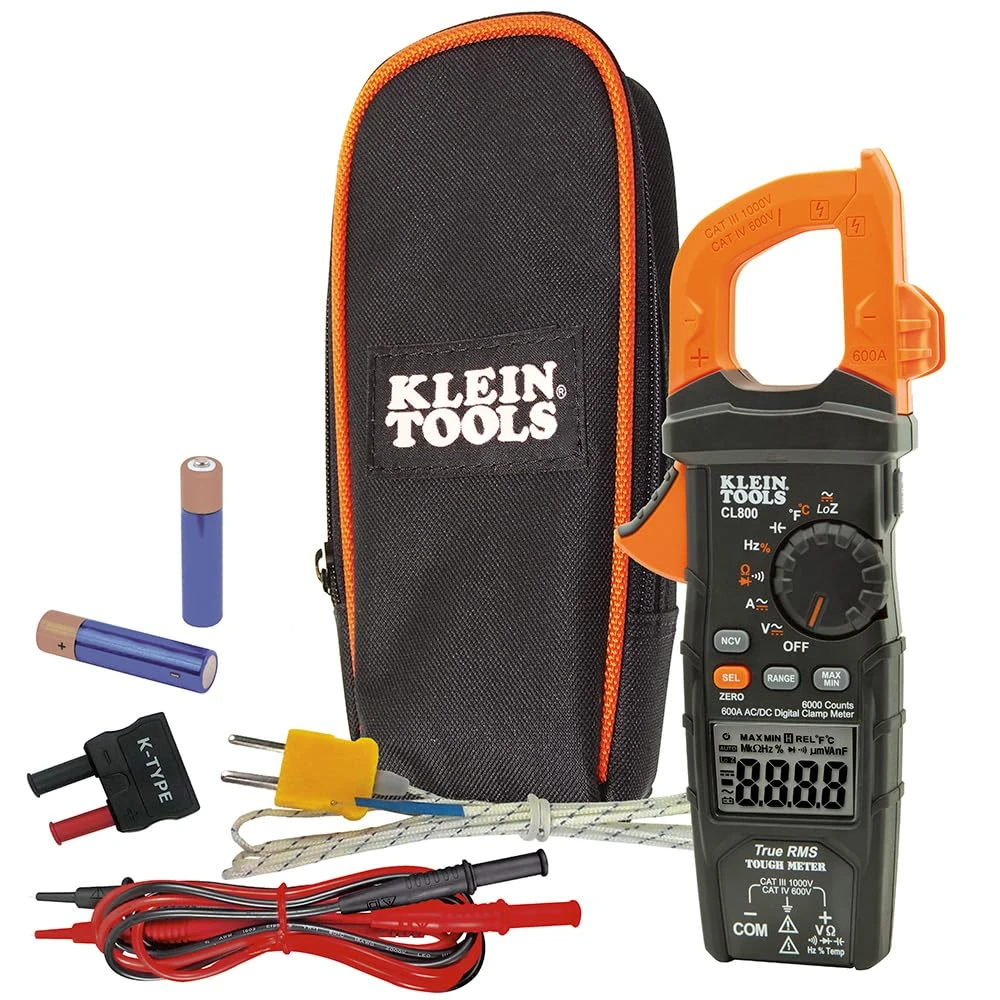 Digital Clamp Meter AC/DC Auto-Ranging 600 Amp Measures Voltage, Resistance, Temp, More Klein Tools CL800 ,Black/Orange
