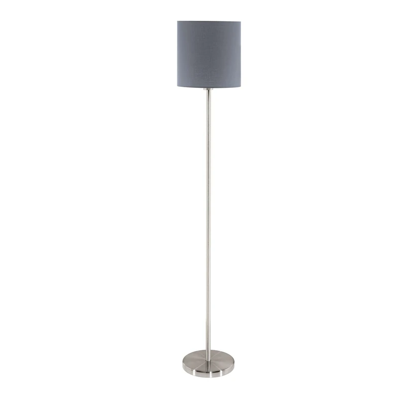 EGLO Floor Lamp Pasteri, 1 Bulb Fabric Standing Lamp, made of Steel and Fabric, Colour: Nickel Matt, Grey, Socket: E27, incl. Foot Switch