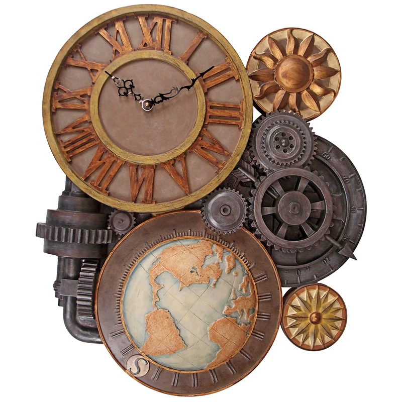 Design Toscano Gears of Time Steampunk Wall Clock Sculpture, Large 63.5 cm, Polyresin, Full Color