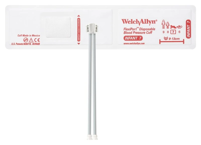 Welch Allyn SOFT-07-2MQ FlexiPort Soft Disposable Blood Pressure Cuffs with Two-Tube Locking Type Connector, Infant [size 7] (Pack of 20)