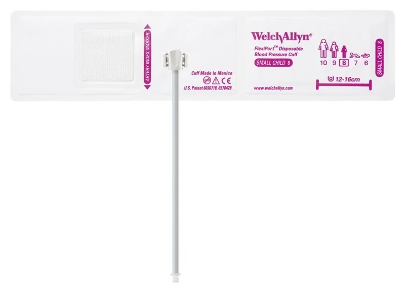 Welch Allyn SOFT-08-1SC FlexiPort Soft Disposable Blood Pressure Cuffs, One-Tube Screw-Type Connector, Small Child [size 8] (Pack of 20)