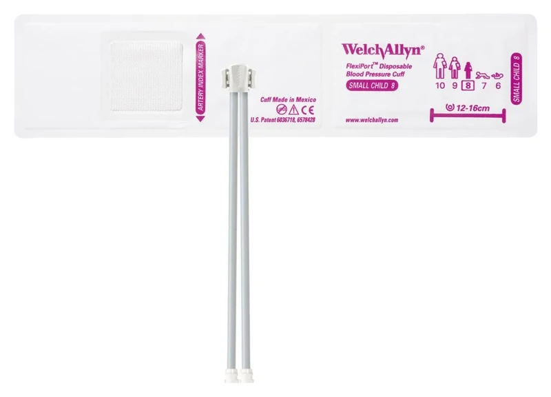 Welch Allyn SOFT-08-2MQ FlexiPort Soft Disposable Blood Pressure Cuffs with Two-Tube Locking Type Connector, Small Child [size 08] (Pack of 20)