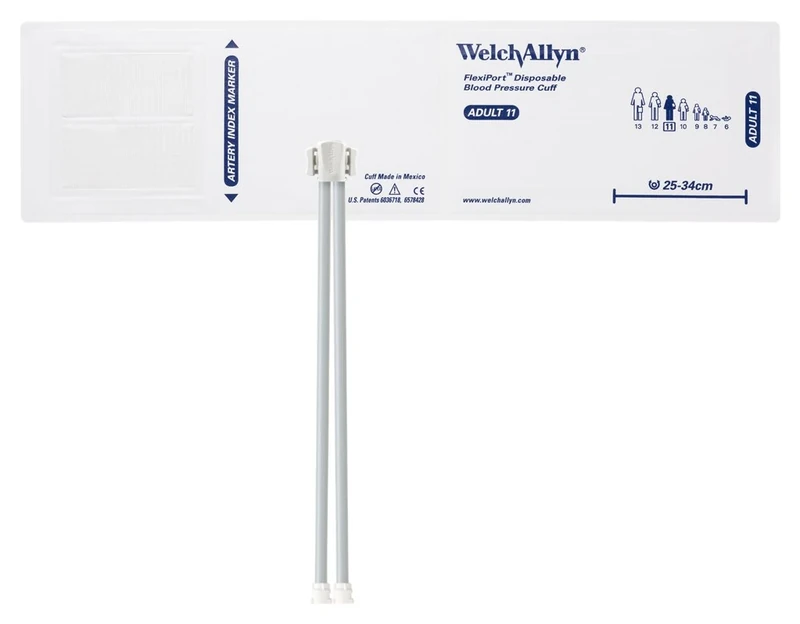 Welch Allyn SOFT-11-2MQ FlexiPort Soft Disposable Blood Pressure Cuffs with Two-Tube Locking Type Connector, Adult [size 11] (Pack of 20)