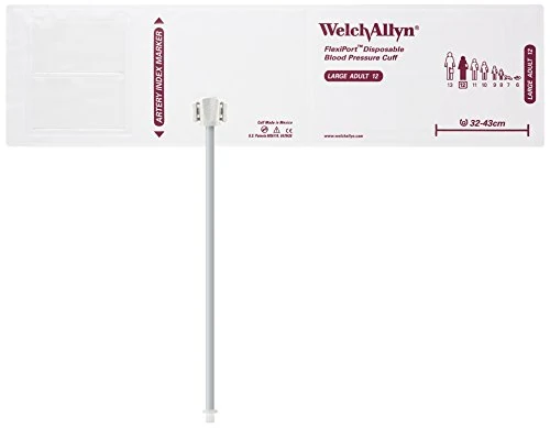 Welch Allyn SOFT-12-1SC FlexiPort Soft Disposable Blood Pressure Cuffs, One-Tube Screw-Type Connector, Large Adult [size 12] (Pack of 20)