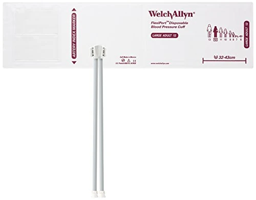 Welch Allyn SOFT-12-2MQ FlexiPort Soft Disposable Blood Pressure Cuffs with Two-Tube Locking Type Connector, Large Adult [size 12] (Pack of 20)