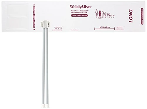 Welch Allyn SOFT-12L-2MQ FlexiPort Soft Disposable Blood Pressure Cuffs with Two-Tube Locking Type Connector, Large Adult Long [size 12L] (Pack of 20)