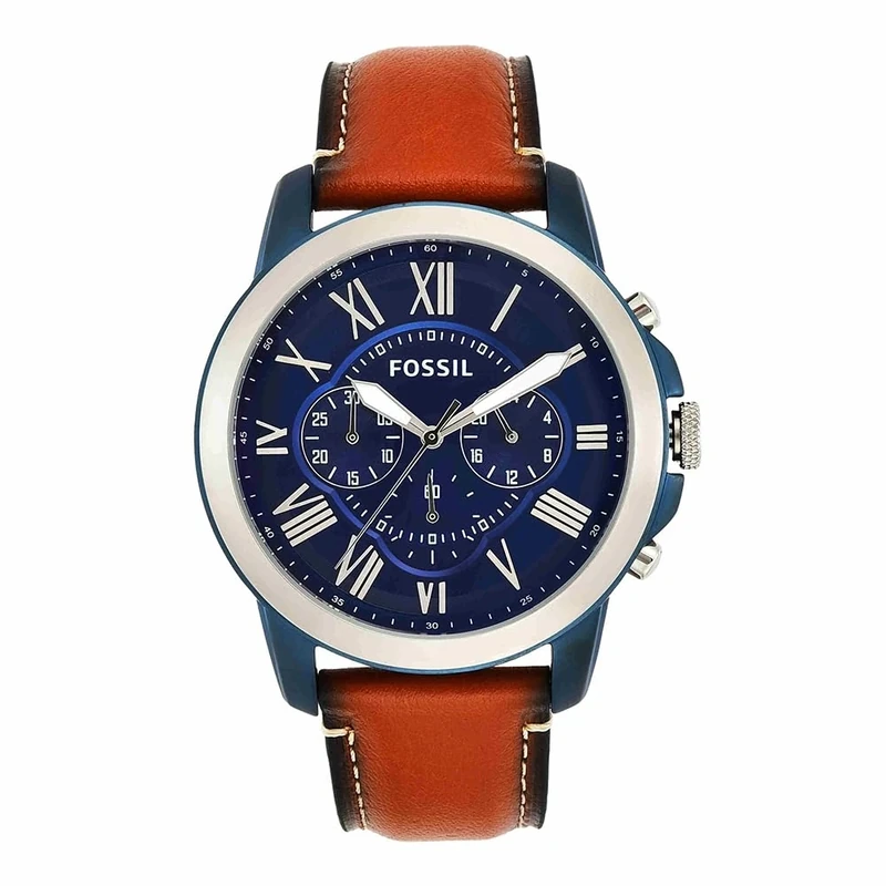 Fossil Grant Men's Quartz Watch with Blue Dial and Brown Leather Strap FS5151 - Image 1