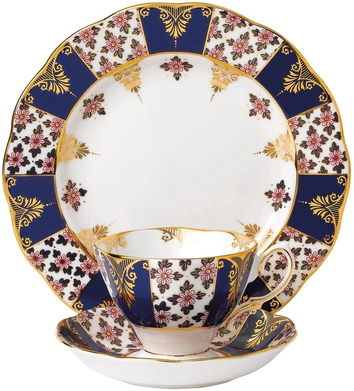 Royal Albert 100 Years 40017566 1900 Regency Teacup, Saucer, Plate 20cm, 3 Piece Set Blue, Bone China