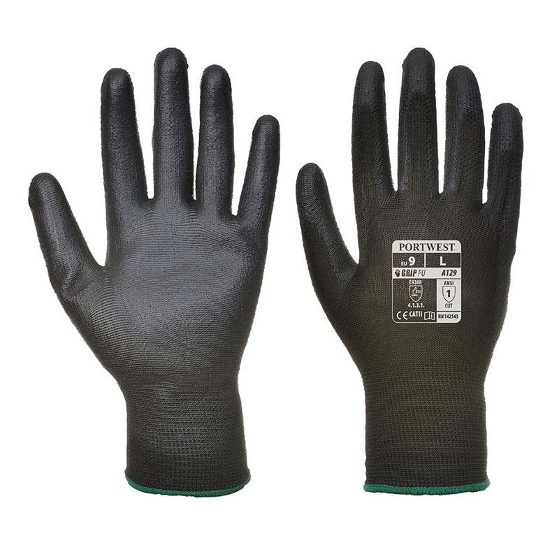 Portwest PU Palm Glove - Full Carton (480), Size: L, Colour: Black, A129BKRL - Image 1