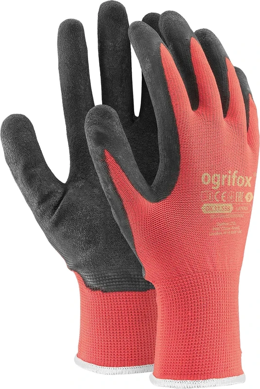 Ogrifox OX-Lateks Cb10 Gloves - Red/Black/Yellow, Size 10, 12 Pack
