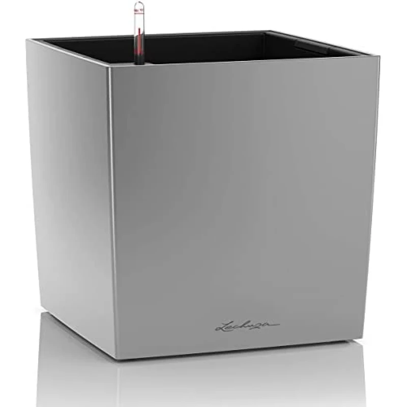 LECHUZA CUBE Premium 40 silver metallic 16368