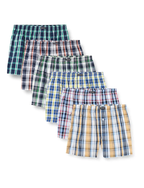 Lower East Men's LE150 Boxer Shorts, Large Check, M (Pack of 6)