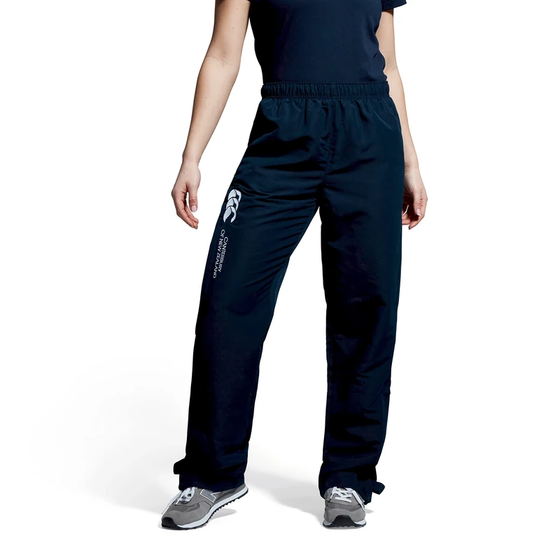 Canterbury Women's Open Hem Stadium Pants | Tracksuit/Lounge Pants | Jogging Bottoms | Durable | Full-Leg Size Zip Track Pants, Navy, 18