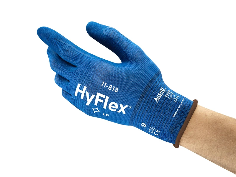 Ansell HyFlex 11-818 Professional Work Gloves, Mechanical Gloves with Improved Grip, Patented Comfort Technology, Multi-Purpose Gloves, Assembly, Mechanics, Blue, Size L (12 Pairs)
