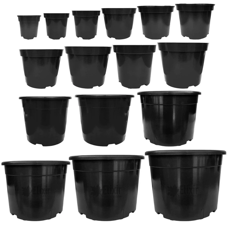 Elixir Gardens Round Black Recycled Plastic Garden Plant/Shrub/Flower Pots with Reinforced Rim | Various sizes (1 to 60 litres) & various quantities available (from 2 to 1000) 7.5L x 60