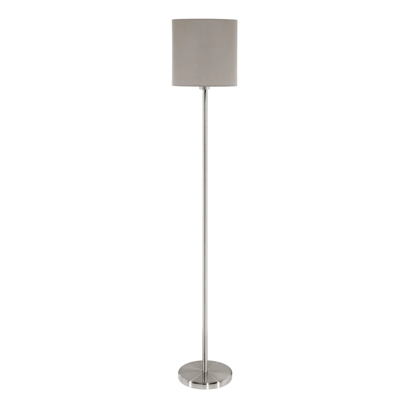 Eglo Floor Lamp Pasteri, 1 Bulb Fabric Standing Lamp, Made of Steel and Fabric, Colour: Nickel Matt, Taupe, Socket: E27, incl. Foot Switch