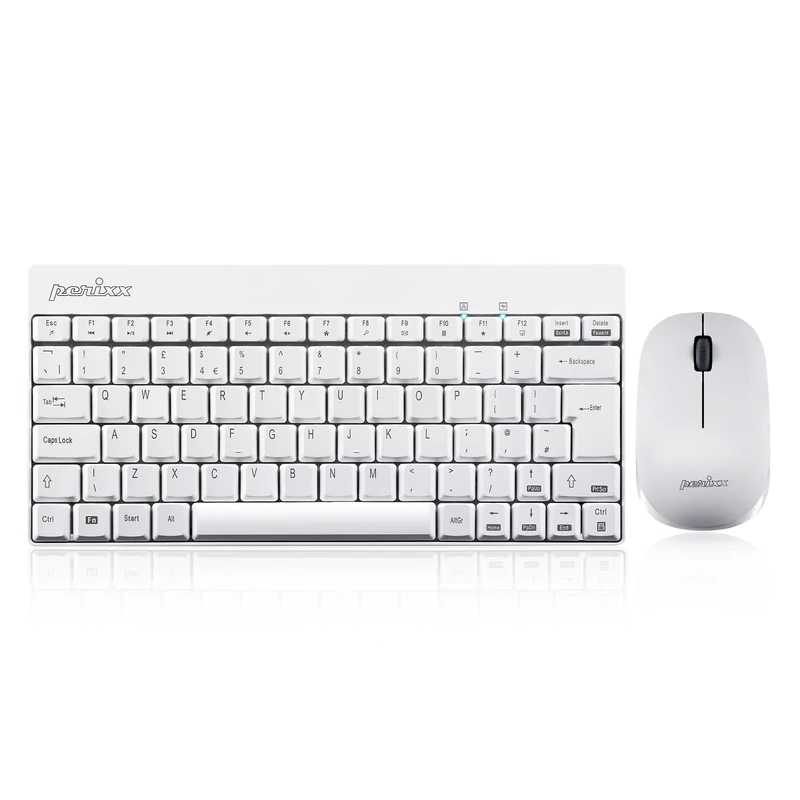 Perixx PERIDUO-712W UK, Wireless Mini Keyboard and Mouse Combo - 2.4 G - White - UK Layout