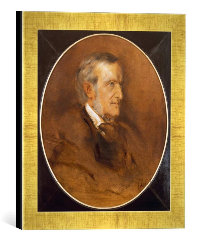 kunst für alle 'Framed Print of Art Print by Franz von Lenbach Richard Wagner in Handmade Picture Frame, 30 x 30 cm gold Raya