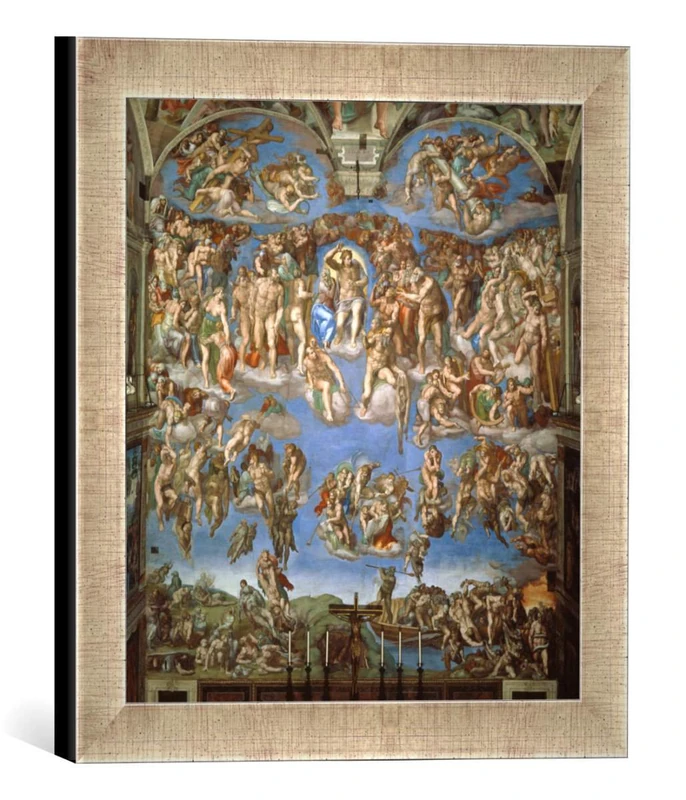 kunst für alle 'Framed Print of By Michelangelo Buonar Otti Das Jüngste Gericht, print in Handmade Picture Frame, 30 x 30 cm Silver Raya