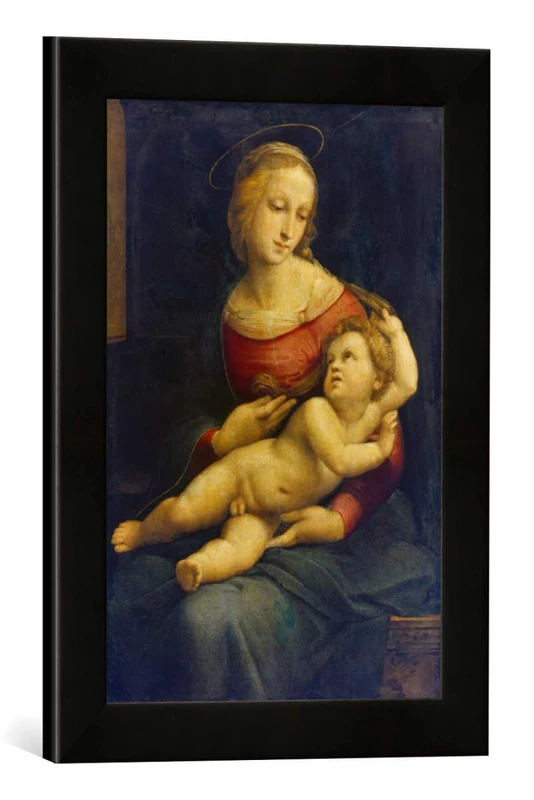 kunst für alle 'Framed Print of Raphael Madonna With Laying Child on Lap Art Print, In Handmade Picture Frame 30 x 40 cm Matt Black - Image 1