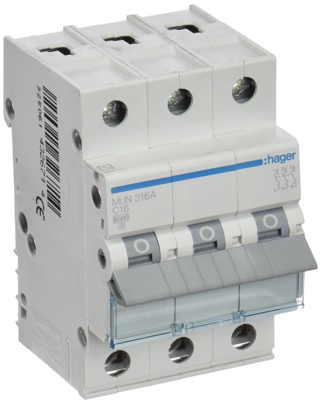 Hager – mun316 a – Magneto-thermic Switch Series Mu, 3P, 16 A, C, Curve 6 KA