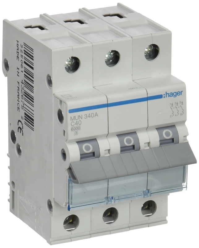 Hager – mun340 a – Magneto-thermic Switch Series Mu, 3P, 40 A, C, Curve 6 KA