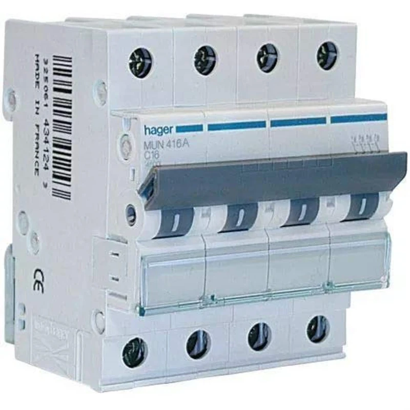 Hager – mun406 a – Magneto-thermic Switch Series Mu, 4P, 6 A, C, Curve 6 KA