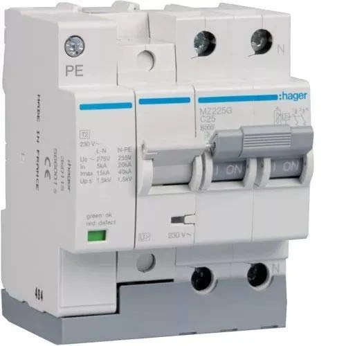 HAGER (AUT.+REST) MZ232G Protección combinada P+T, 2P, 6kA, 32A power type, Multicolor