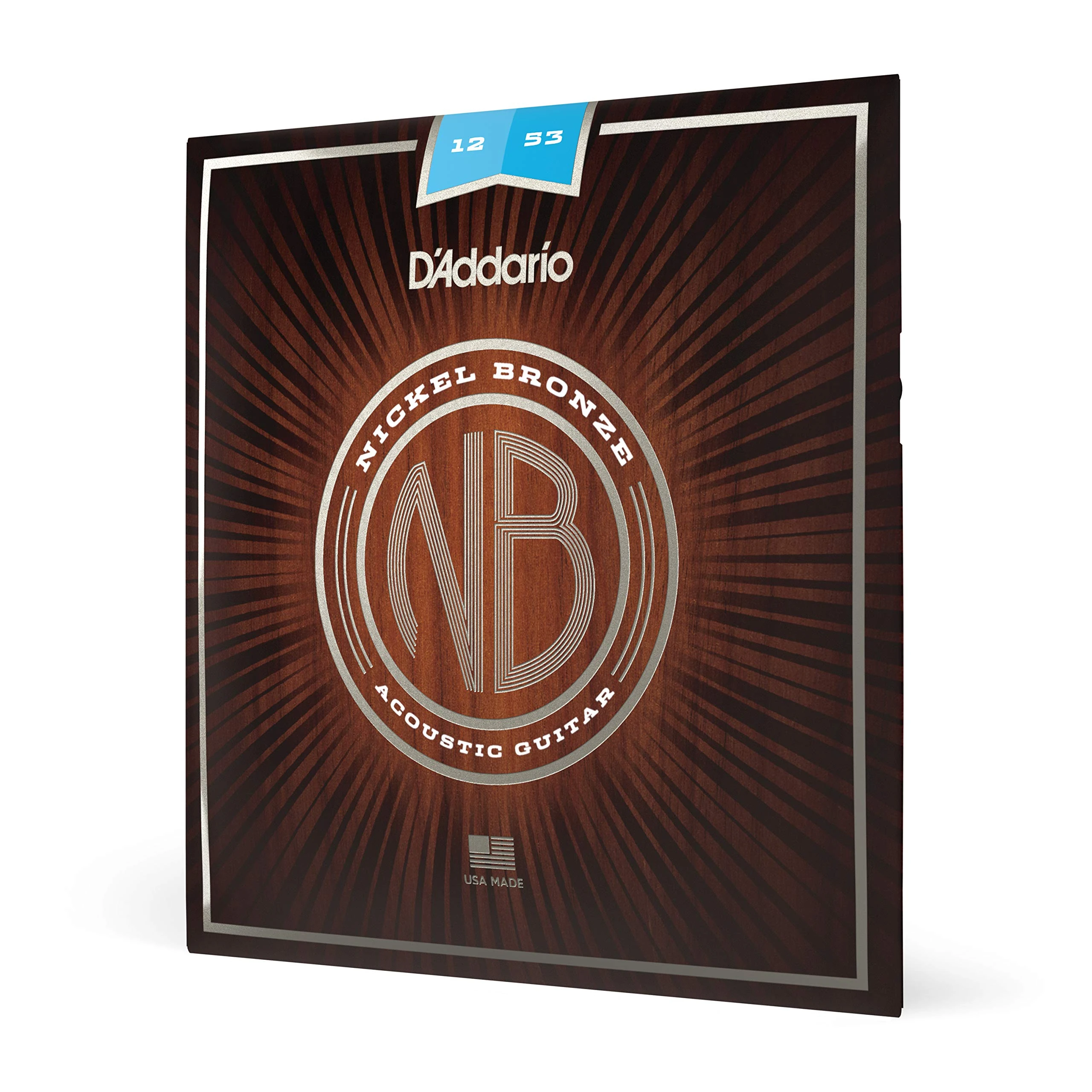 D'Addario Acoustic Guitar Strings, Nickel Bronze, NB1253, Light Gauge 12-53, 6-String Set, Pack of 1