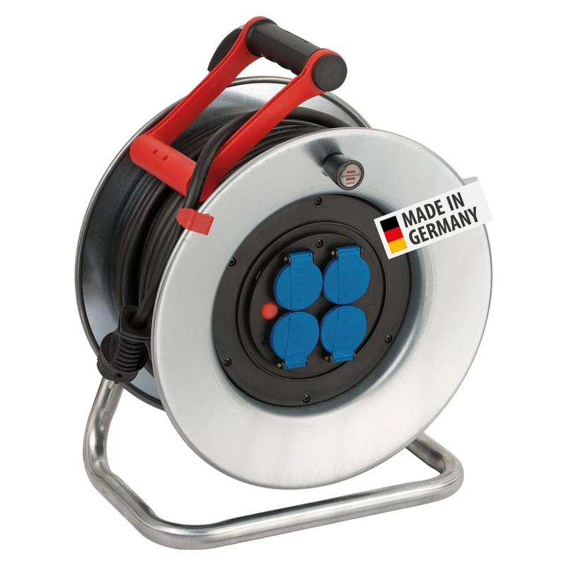 Extension Cord Reel, Garant Steel 240 inches, H05RRF3G 1.5, 4 sockets, 2
