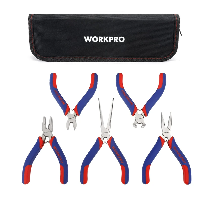 WORKPRO Mini 5-Piece Pliers Set with Organizer Pouch - Jewelry & DIY