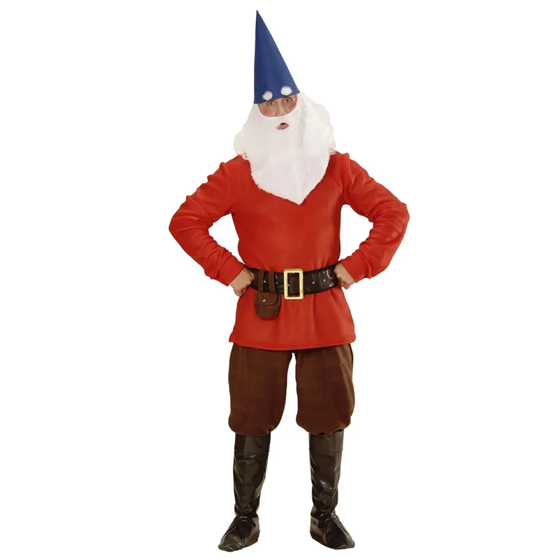 Widmann 01343 - Adult Costume Dwarf, jacket, pants, belt with bag, shoe cover, hat with ears, eyebrows and beard