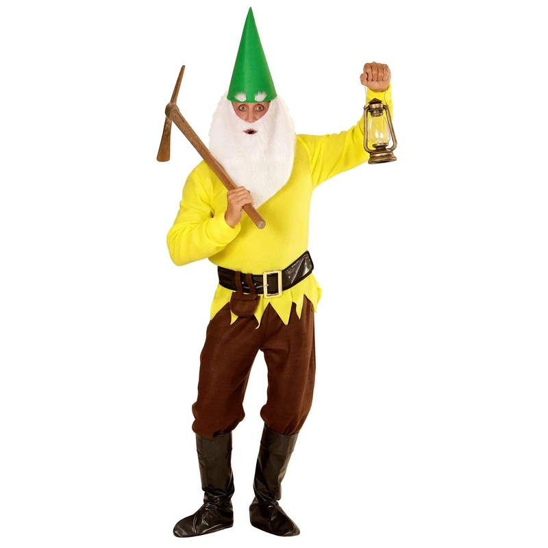 Widmann 01343 - Adult Costume Dwarf, jacket, pants, belt with bag, shoe cover, hat with ears, eyebrows and beard