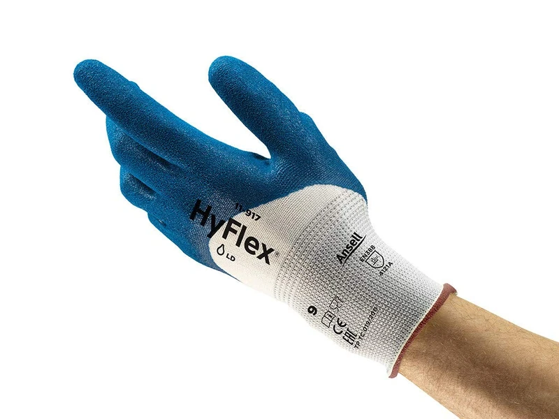 Ansell HyFlex 11-917 Work Gloves for Oily Environments, Mechanics Glove for Multi-Purpose, Second Skin Feel Liner, Mechanical Protection, Reusable, Men Women, Size S (12 Pairs)