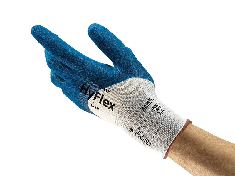 Ansell HyFlex 11-917 Work Gloves for Oily Environments, Mechanics Glove for Multi-Purpose, Second Skin Feel Liner, Mechanical Protection, Reusable, Men Women, Size M (12 Pairs)