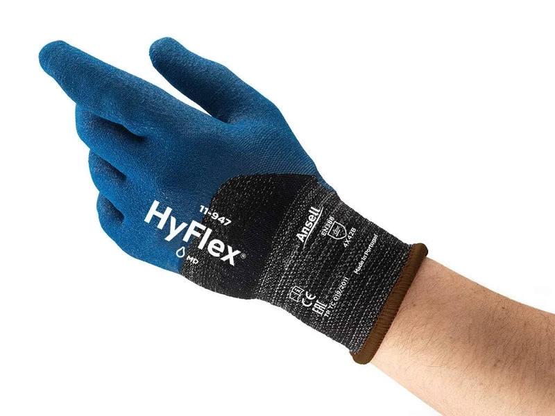 Ansell HyFlex 11-947 Ultra-Thin Work Gloves in Nylon, Multi-Purpose Protection Glove for Professionals, DIY, Industrial, Mechanics, Durable PPE Workwear, Men Women, Blue, Size XL (12 Pairs)