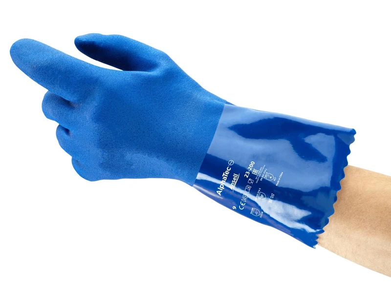 Ansell AlphaTec 23-200 Work Gloves in PVC, Food Handling, Dexterity and Flexibility at Low Temperatures, Dipped Rough Finish for Enhanched Grip, Industrial PPE, Blue, Size S (12 Pairs)