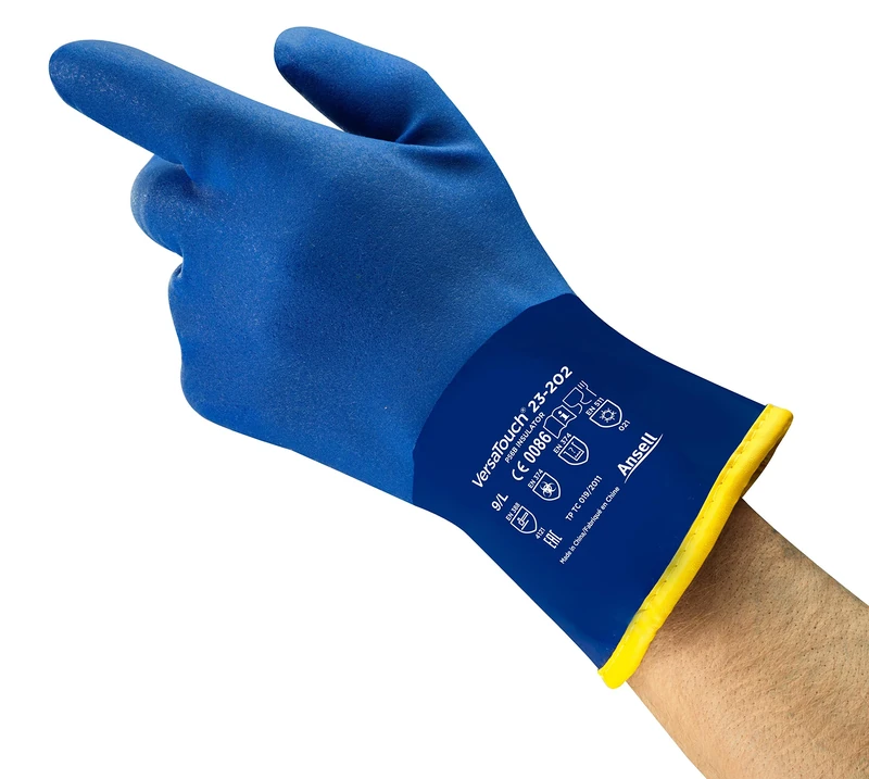 Ansell AlphaTec 23-202 Work Gloves in PVC, Food Handling, Dexterity and Flexibility at Low Temperatures, Dipped Rough Finish for Enhanched Grip, industrial PPE, Blue, Size M (6 Pairs)