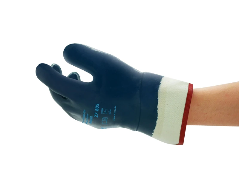 Ansell ActivArmr 27-805 Heavy Duty Work Gloves, Abrasion and Cut Resistant Nitrile Coating, Waterproof and Oil Repellent, Extra-Tough Safety Gloves for Professionals, Blue, Size XL (12 Pairs)