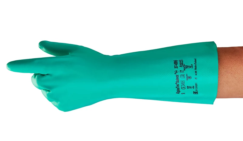 Ansell AlphaTec 37-695 Chemical-Resistant Nitrile Gloves, Gauntlets for Industrial, Chemical and Food-Handling Work, Reusable Gloves, Industrial PPE, Men Women, Green, Size S (12 Pairs) - Image 1