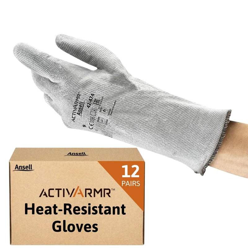 Ansell ActivArmr 42-474 Heat Resistant PPE Work Gloves - Special Mechanics and Chemical Use Nitrile - Professional Protective Grey Medium - 12 Pairs