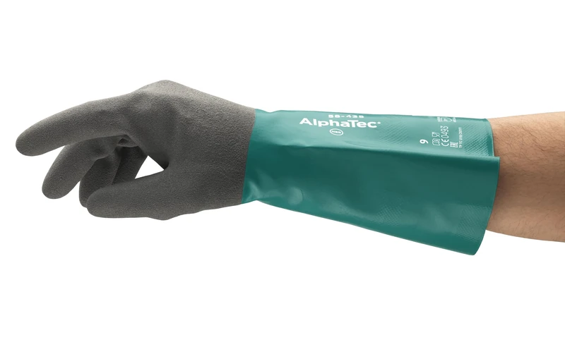 Ansell AlphaTec 58-435 Chemical Resistant Work Gloves, High Performance Nitrile, Two-Layered Coating Construction, Industrial Safety PPE Men Women, High Protection, Green, Size L (12 Pairs) - Image 1